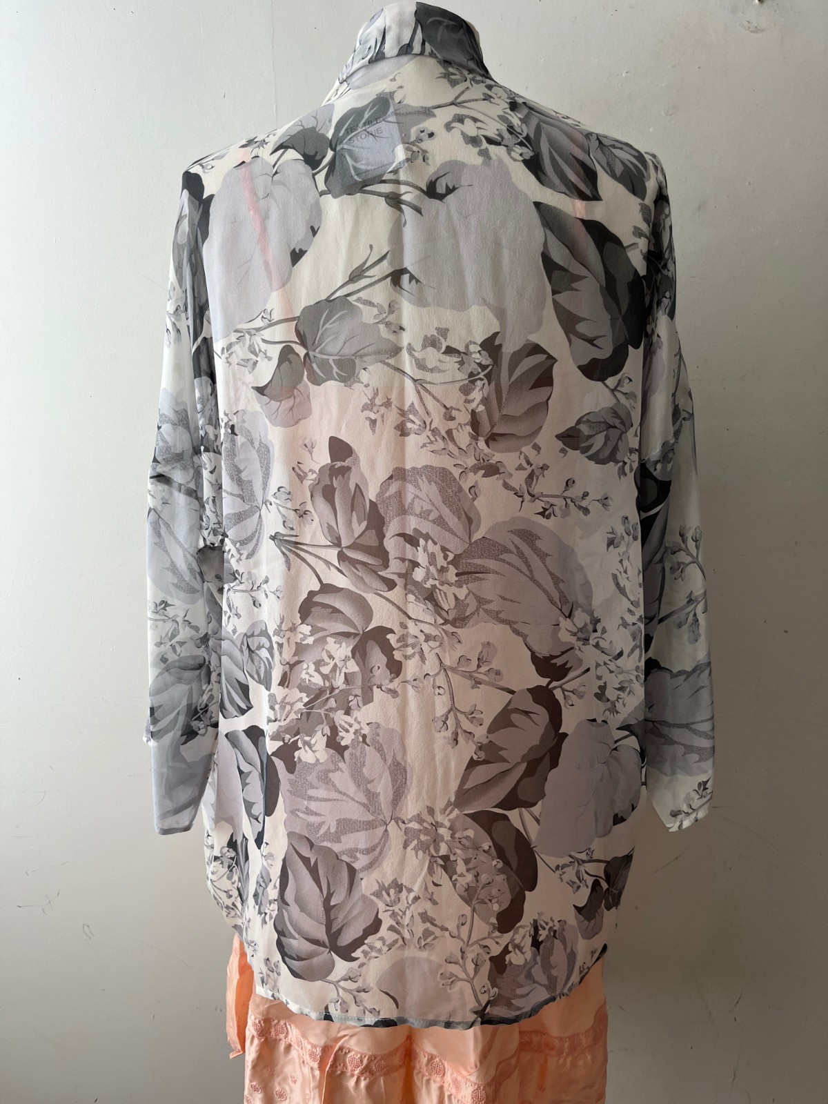 Falcon Bloom Grey Floral Sheer Silk Wrap Kimono Y2K Boho