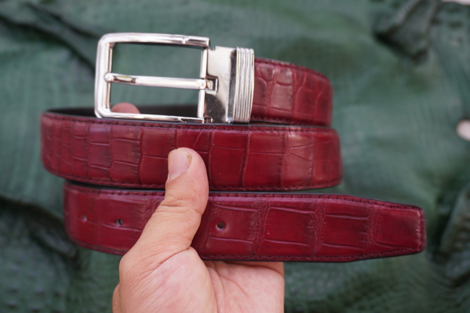 W 1.3 inch- Burgundy Genuine CROCODILE Belly LEATHER Skin Men’s Belt #F28