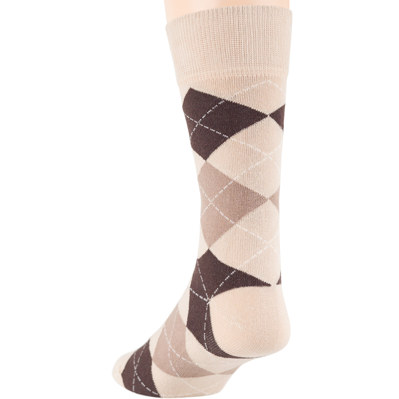 Men Cotton Dress Socks 6 Pack Large Argyle Polka Dot Stripes Beige Tan Brown