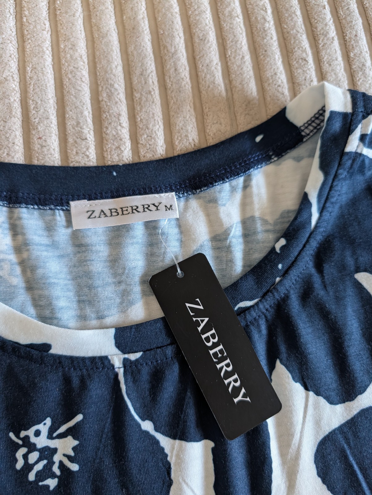 NWT ZABERRY Women’s Navy/White Floral Short Sleeve Round Neck Maxi Dress Size M