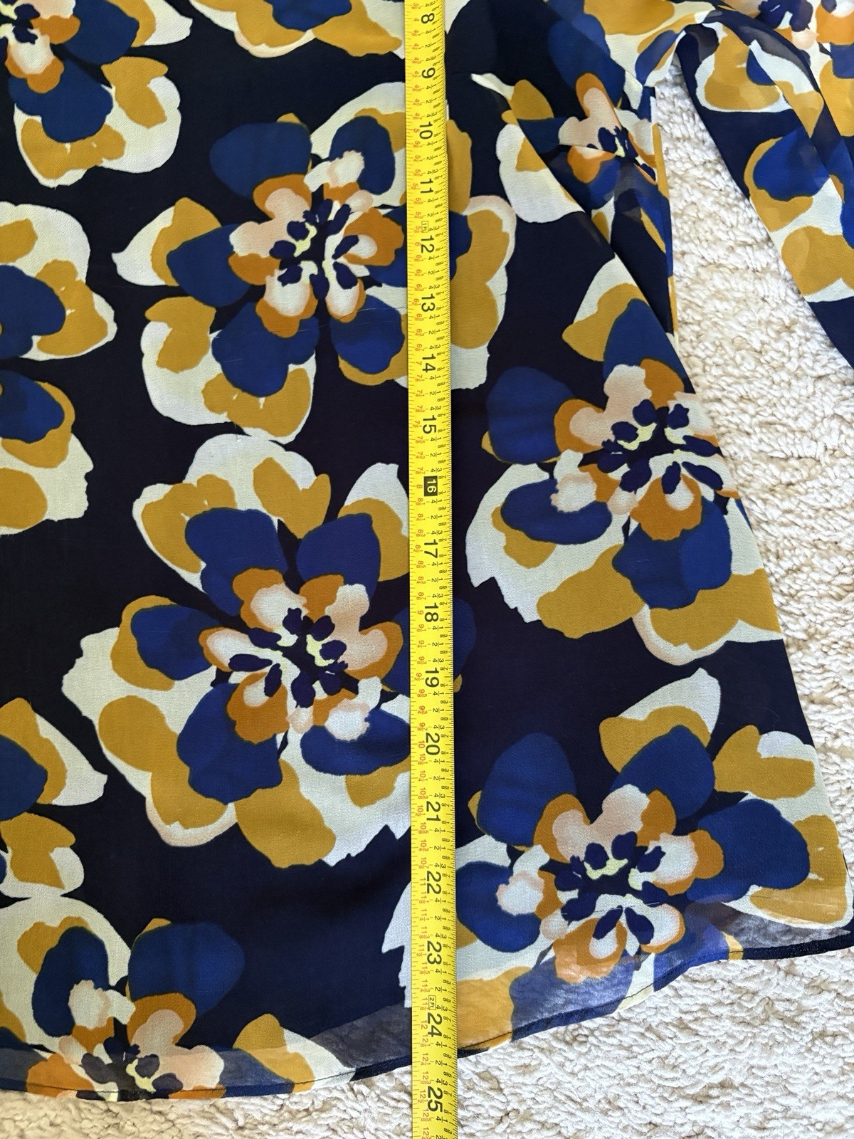 Cabi Navy Medium Floral Sheer Blouse – Blue & Mustard