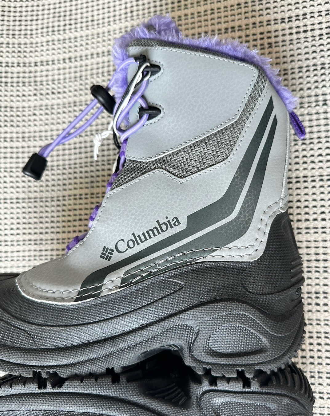 Columbia Bugaboot Girls 2 Gray Purple Snow Boots Faux Fur Waterproof Omni-Heat