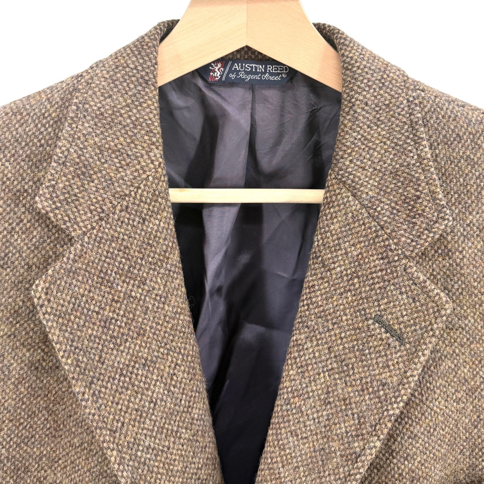 Vintage 80s Austin Reed Brown 100% Wool Tweed Suede Elbow Patch Blazer