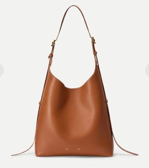 Nwt $488 Fabrique Brown Nappa Leather Duomo Double Buckle Strap Medium Hobo Bag