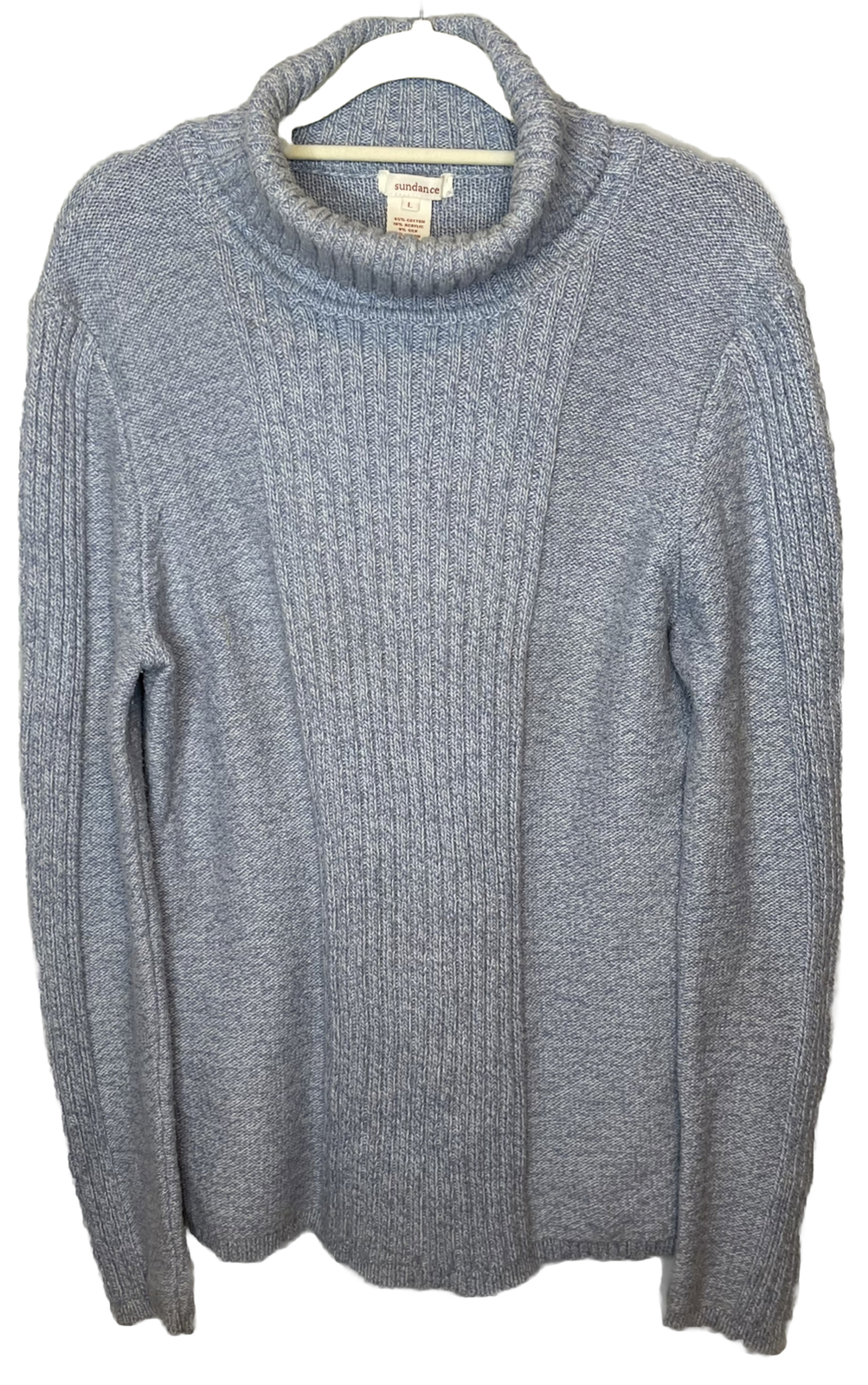 Sundance Sweater Large Blue Knit Turtleneck Cotton Acrylic Silk Blend Pullover