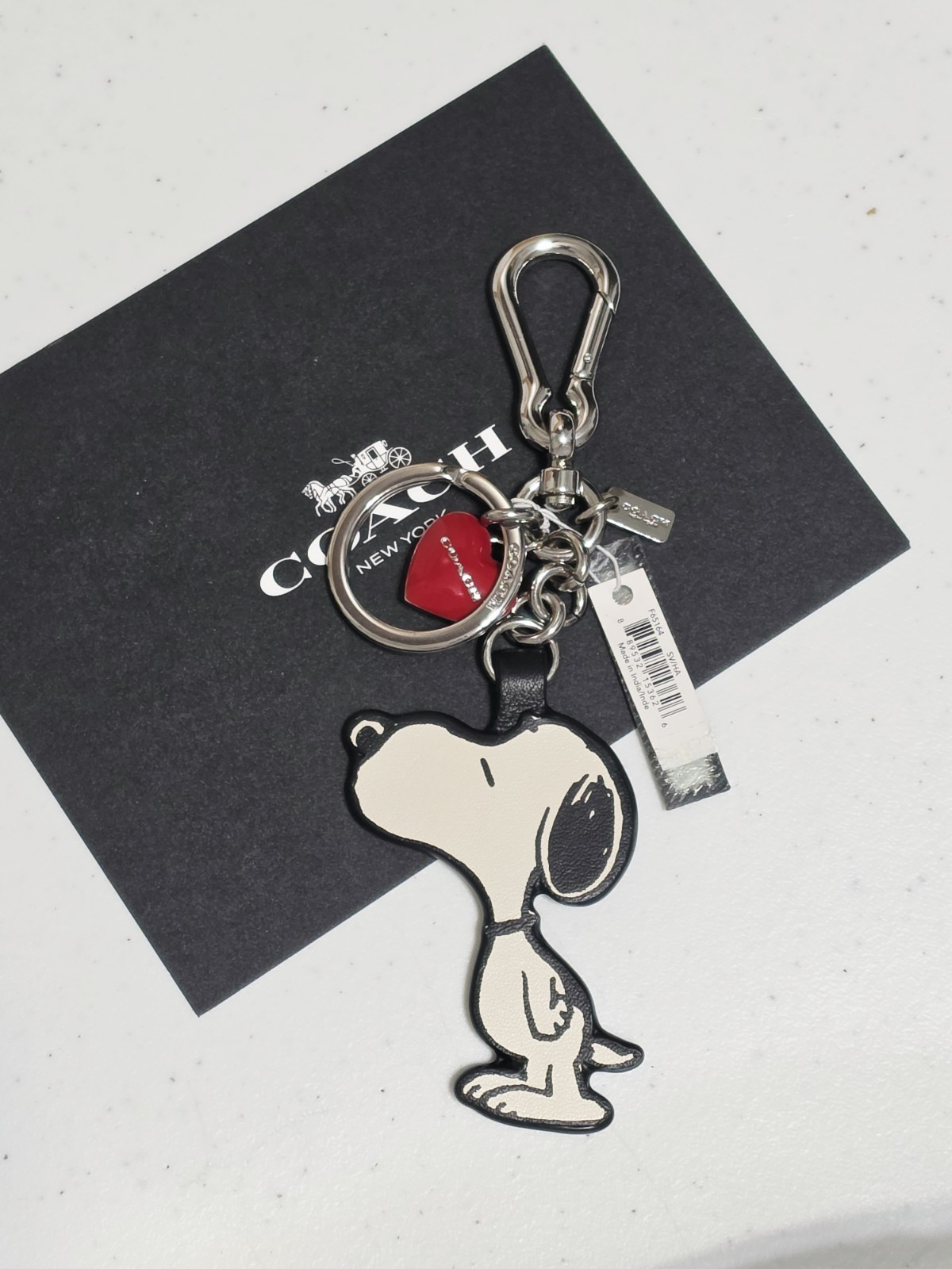 NEW Coach Snoopy Peanuts Kissing Red Love Heart Keychain Bag Charm Fob F65164