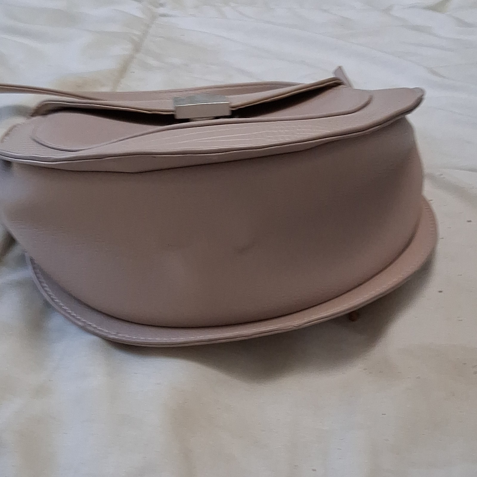 Brown Textured Semi-Circle Shoulder Bag Silver Hardware Magnetic Closure