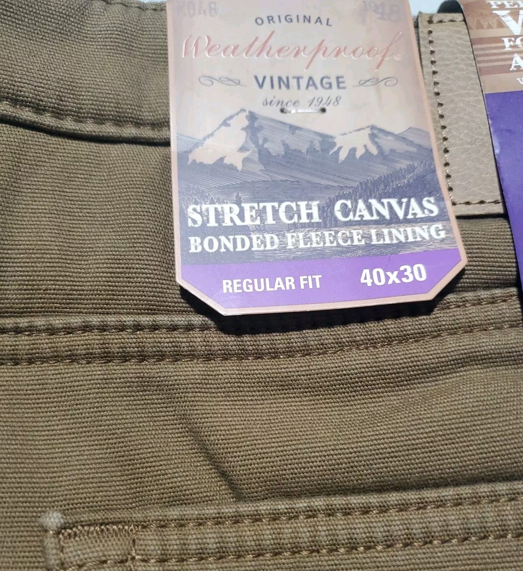Weatherproof Vintage Men’s Fleece Stretch Canvas Regular Fit Pants, Wheat 40×30