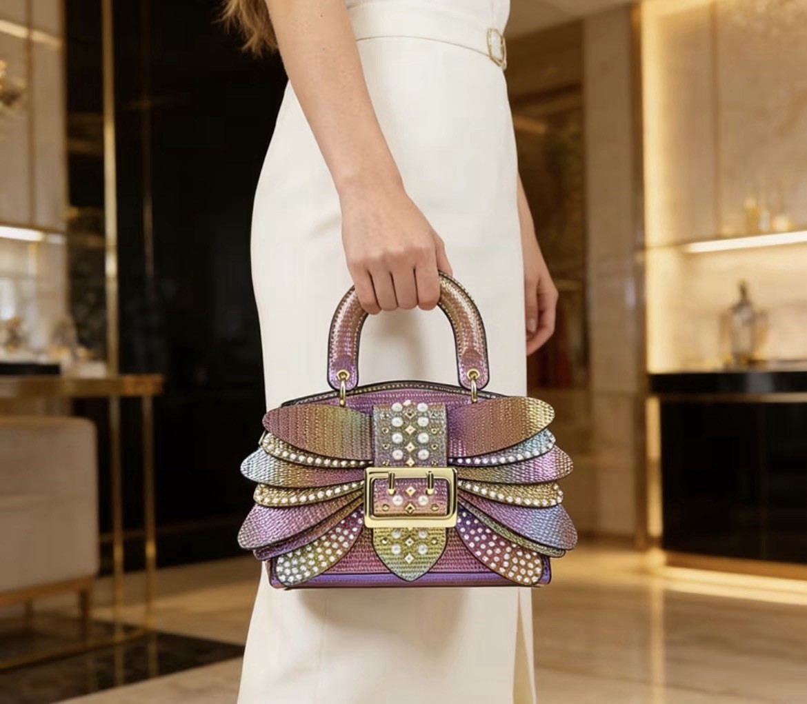 A rainbow-colored bag will match your dress.