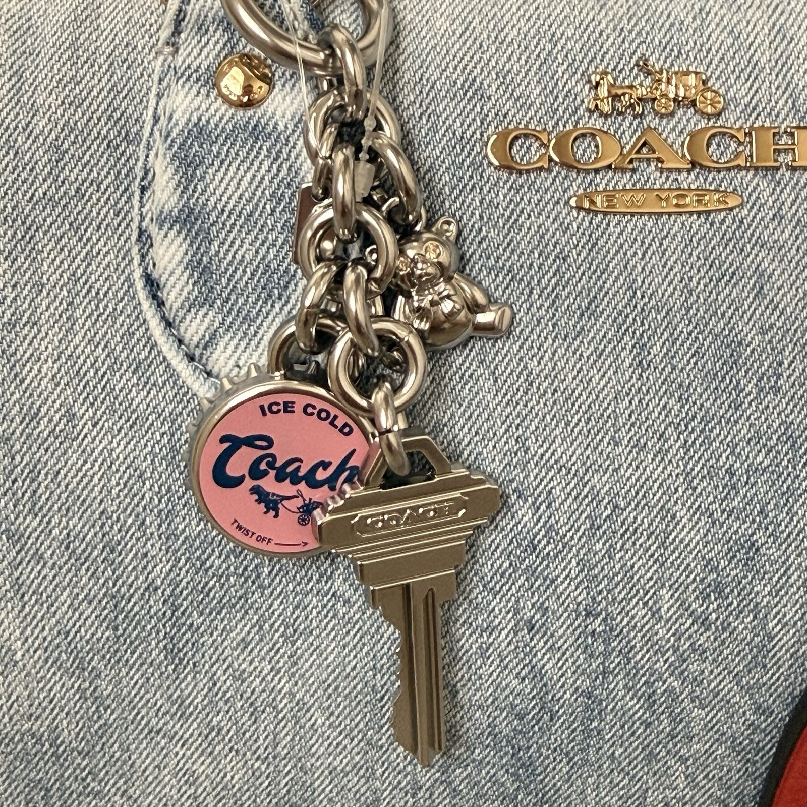 NWT COACH Rowan Large Satchel Bag In Loved Denim With Charms CDY75 Light Indigo
