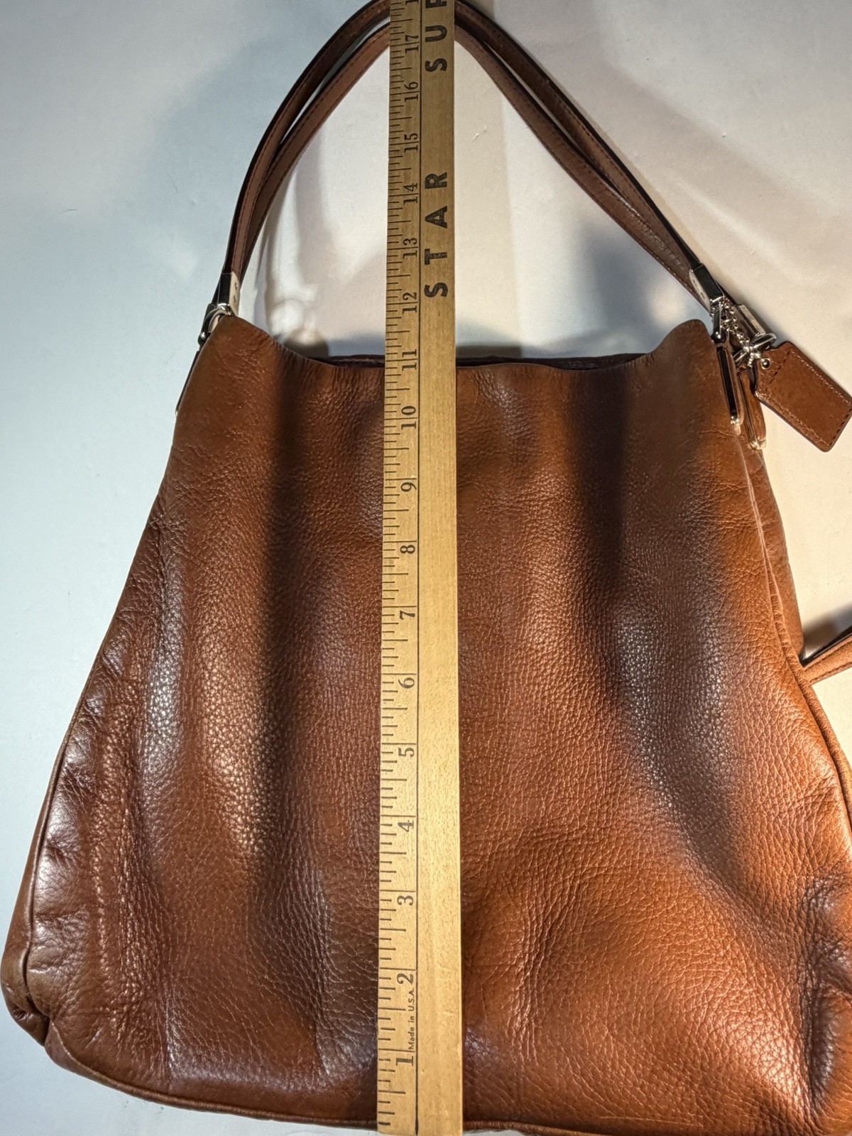 COACH Madison Small Phoebe Shoulder Bag Cognac Brown Pebbled Leather Hobo Fall