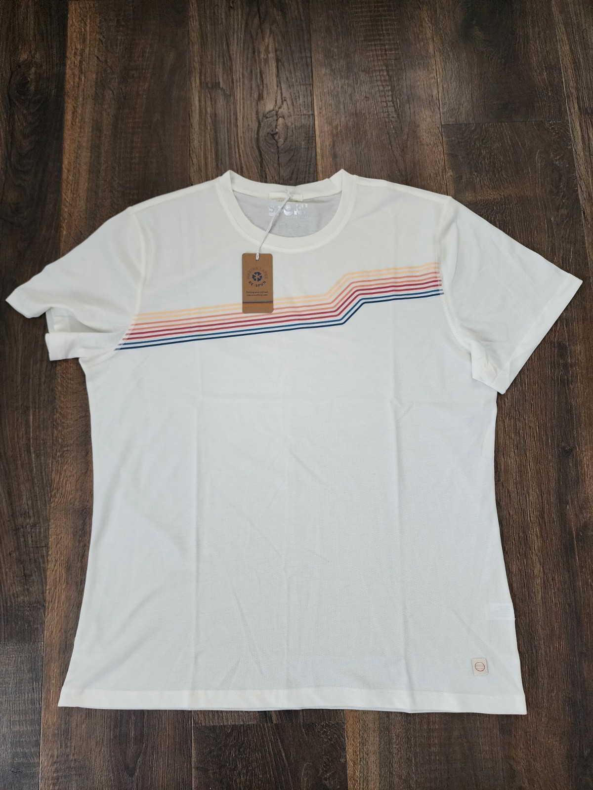 Marine Layer Mens Re-Spun Air Crew Graphic Tee White Sunset Stripe Large “read”