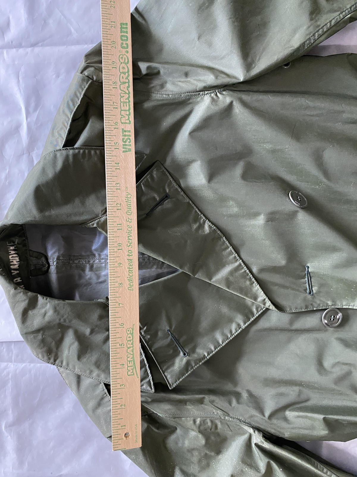 Vintage Military Blauer Raincoat Mens Green Nylon Rubber Coated Jacket Vietnam