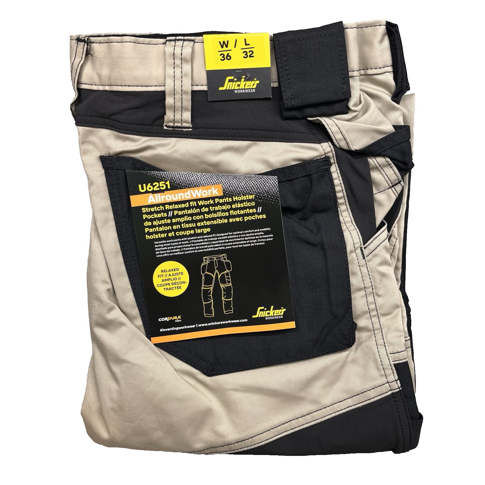 Snickers Workwear AllroundWork Stretch Mens Work Pants 36/32 Relaxed Khaki/Black