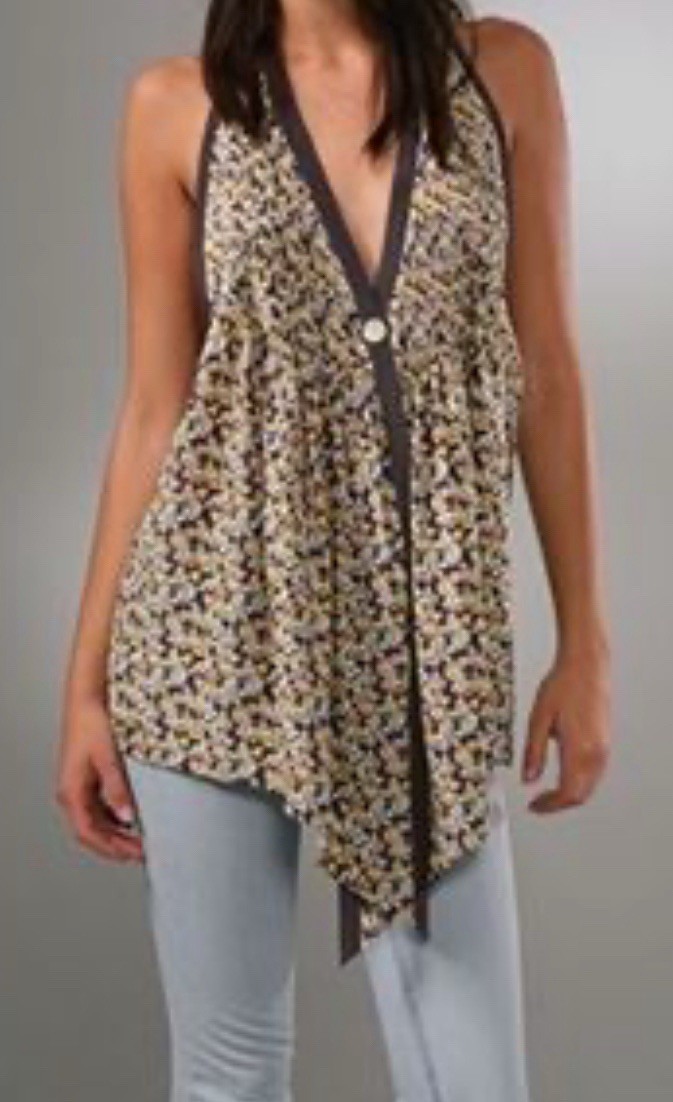Y2K Elizabeth and James Silk Floral Sleeveless Single Button Tokyo Top L