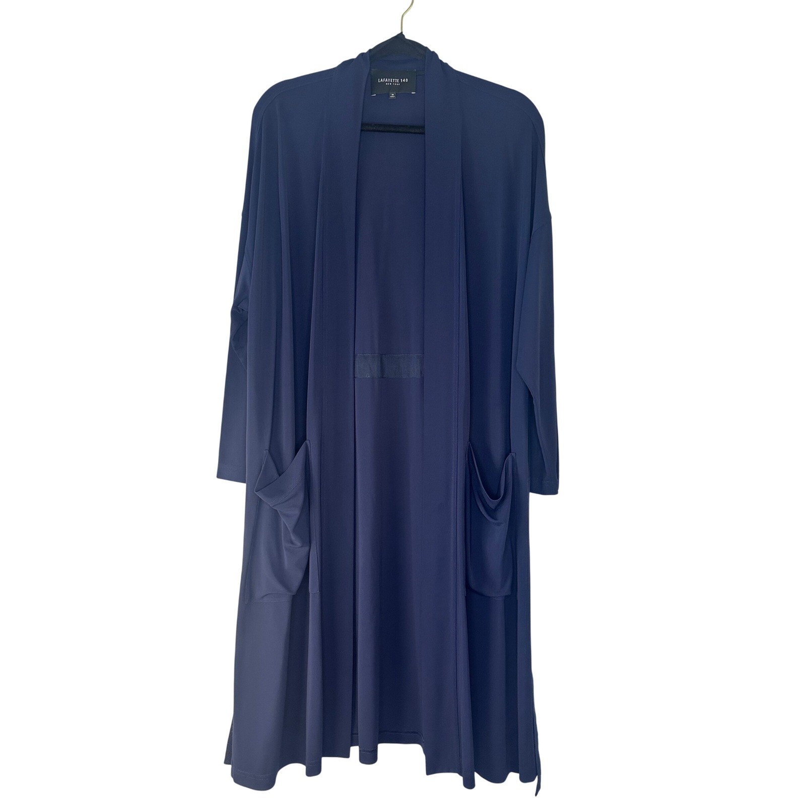 Lafayette 148 New York Long-Line Belt Cardigan In A Navy Blue Color Size Medium