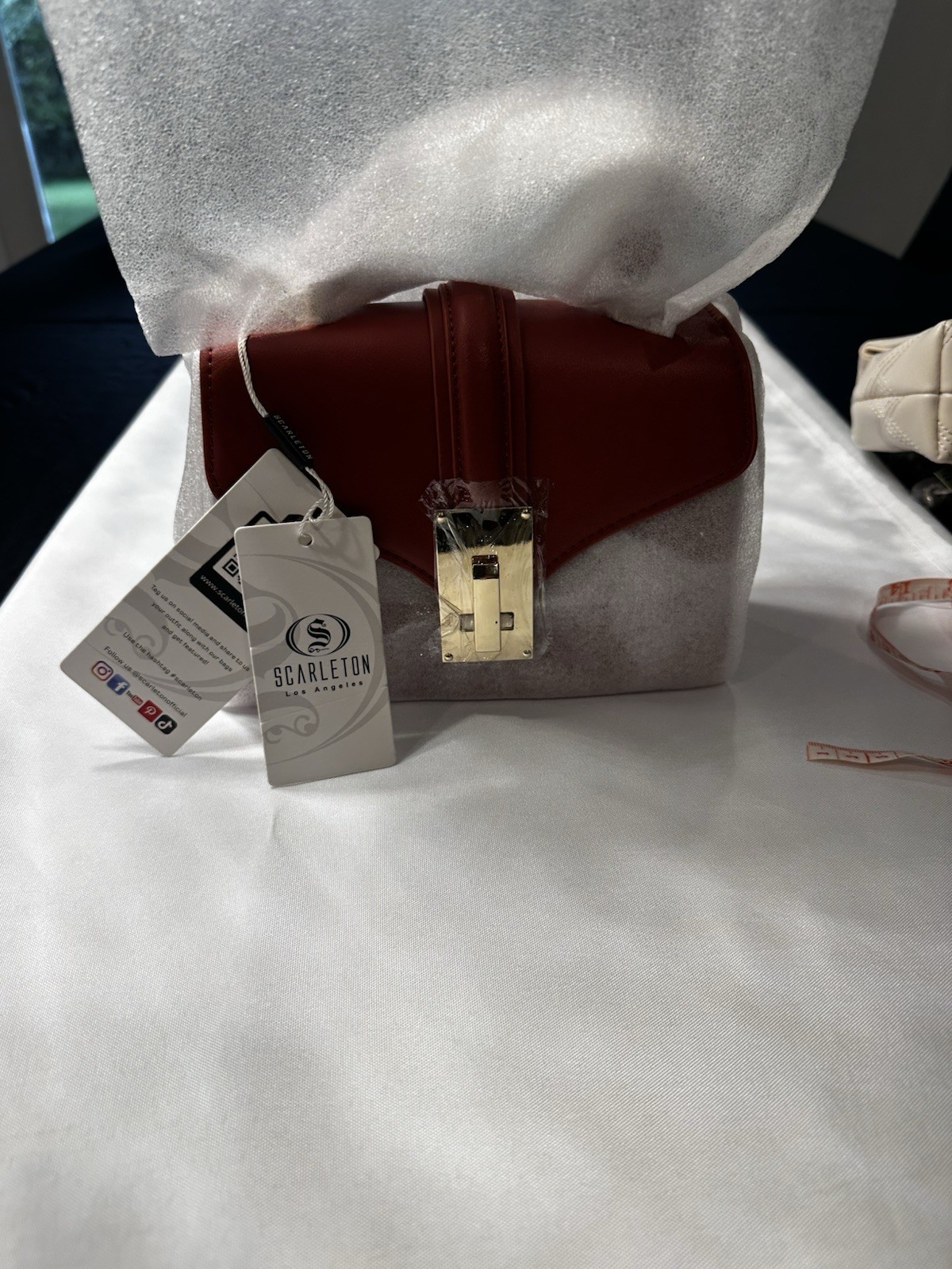 Scarleton red Small Top Handle Satchel, Push Lock Gold Hardware Zip Accents