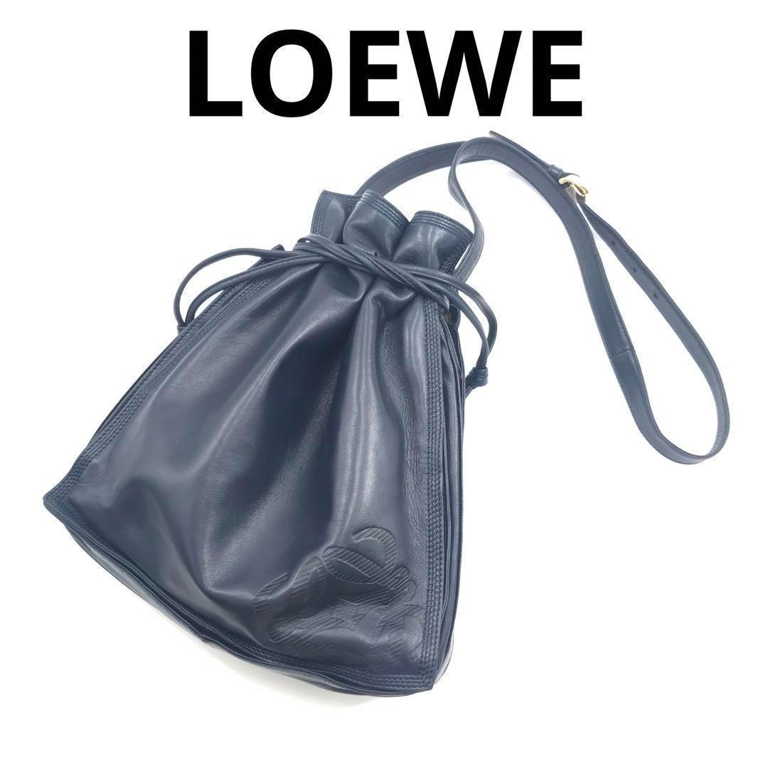 LOEWE Anagram Shoulder Bag Nappa Leather & Metal Hardware Women’s Vintage Navy