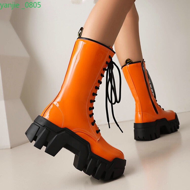 Gothic Women’s Faux Leather Platform Mid Calf Boots Lace Up Shoes Zip Block Heel