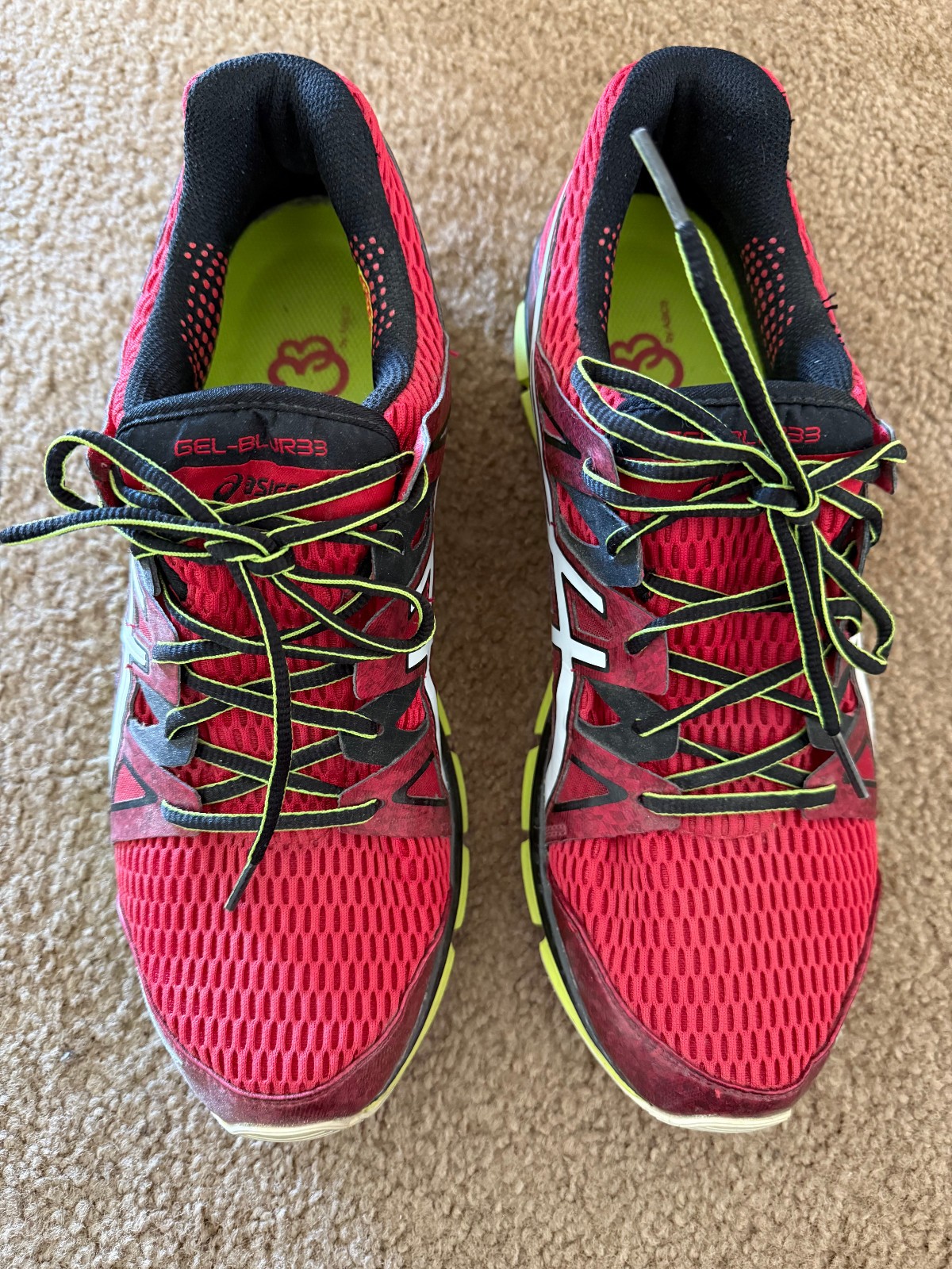 Asics Mens GEL BLUR 33 2.0 Red White Lime Sneakers – 12 US – 46.5 EU