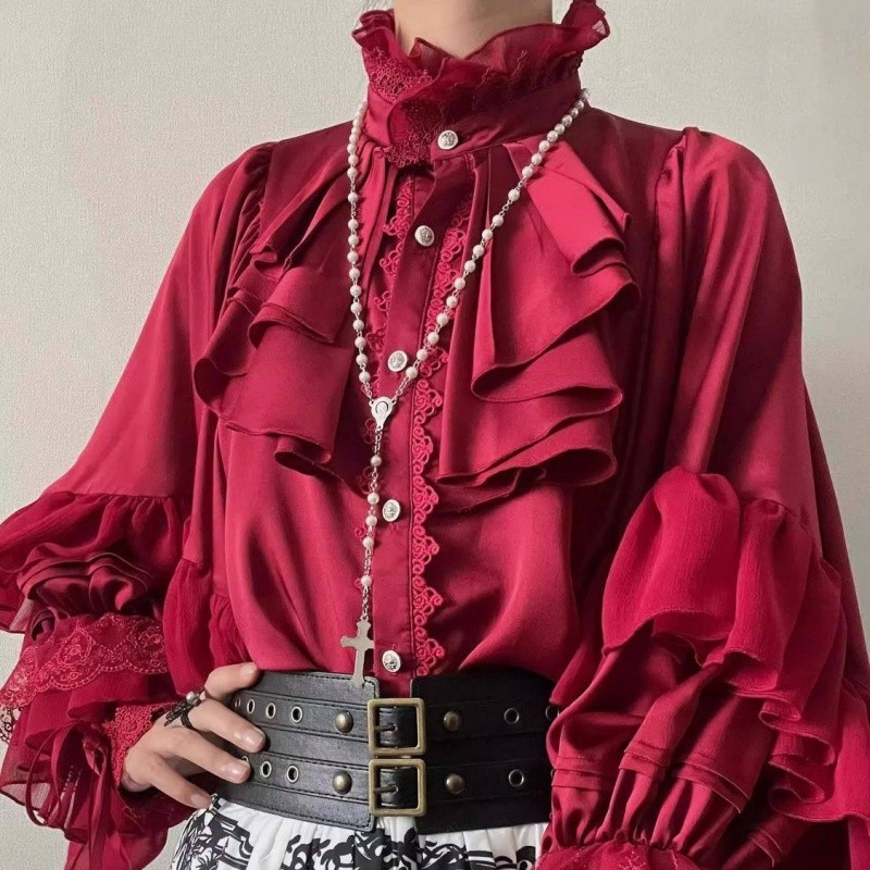 Men’s retro gothic style Long-sleeved ruffled shirt Loose blouse unisex
