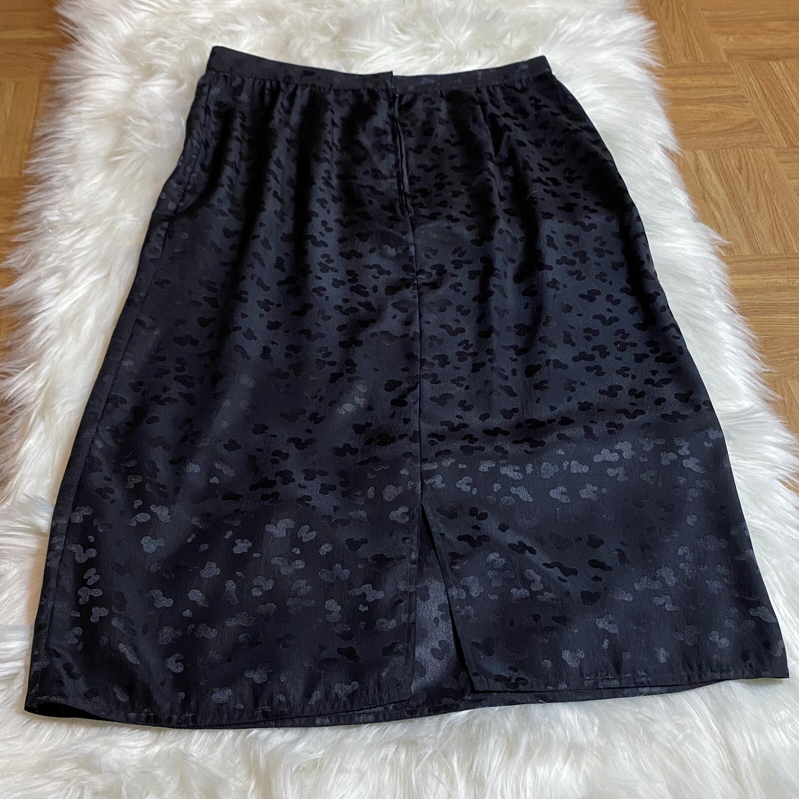 Oasis? A Line Long Black Leopard PRint Skirt Size 12 RN 58142 Zip Up Trendy