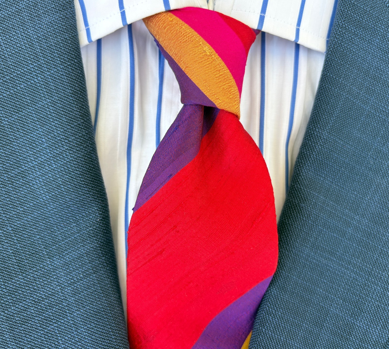 Ralph Lauren Purple Label Red & Violet Stripe Shantung Silk Tie – Italy- $235.00
