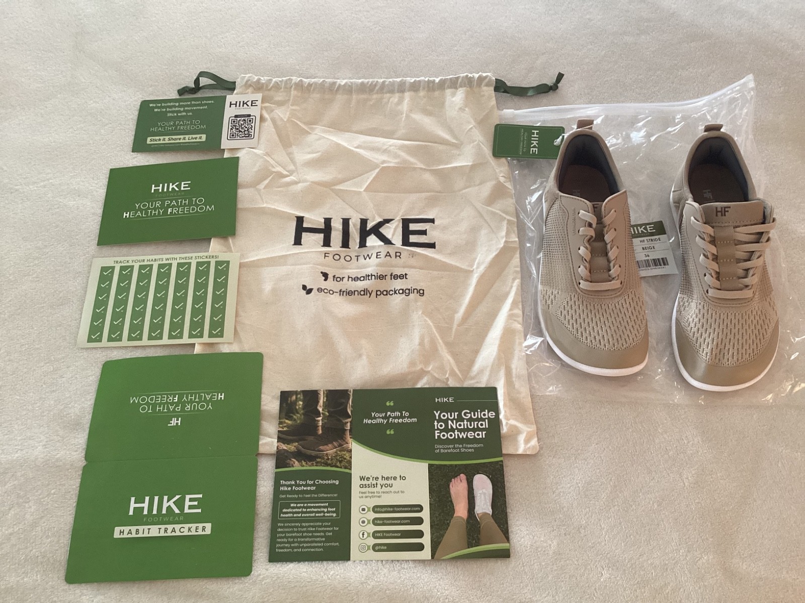 HIKE FOOTWEAR HF STRIDE ERGONOMIC BAREFOOT SNEAKER~BEIGE~WOMEN 6~MEN 4~NEW PACK