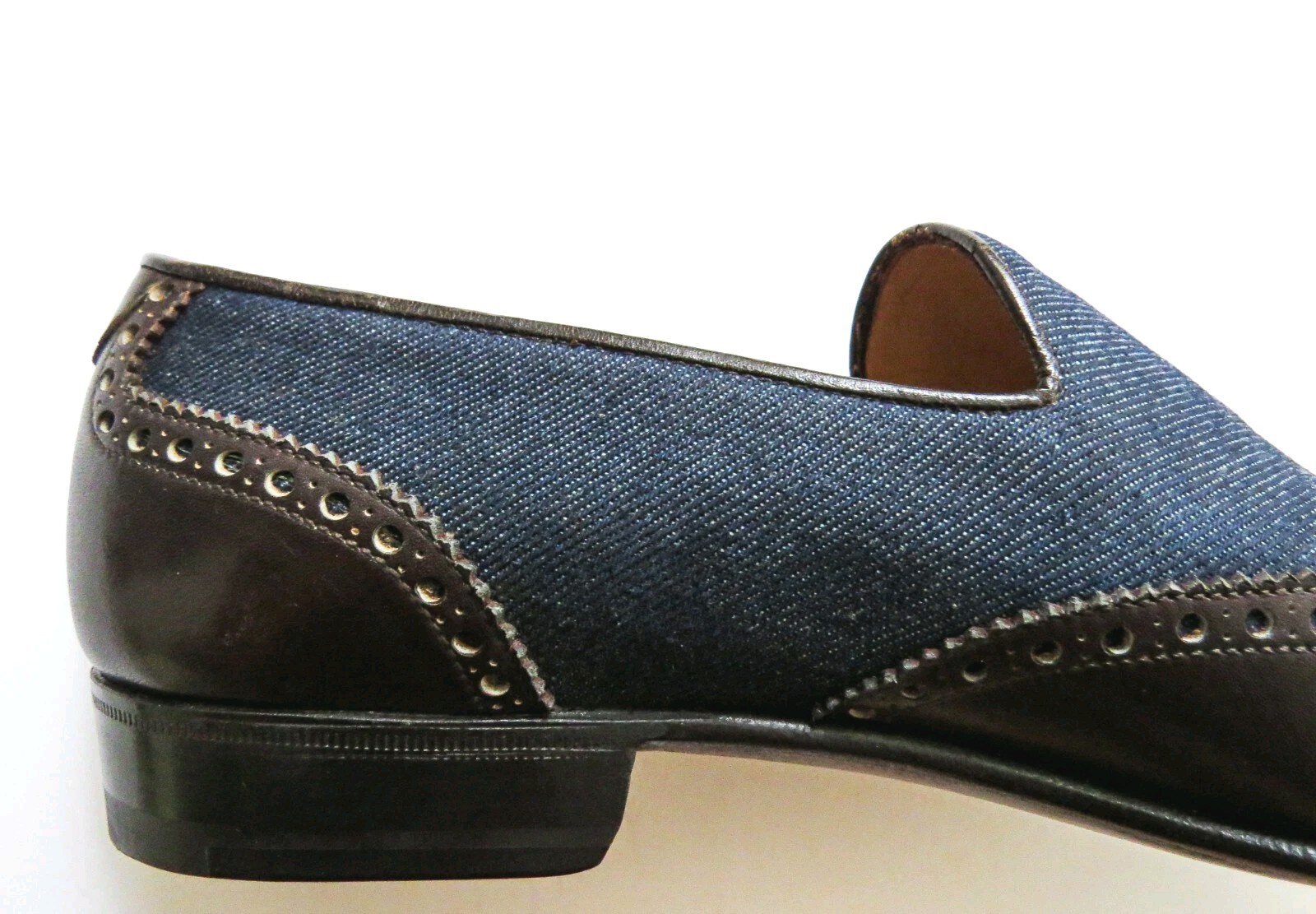 $1225 BRIONI Brogue Wingtip Denim Leather Loafers Shoes 9.5 US 42.5 Euro 8.5 UK