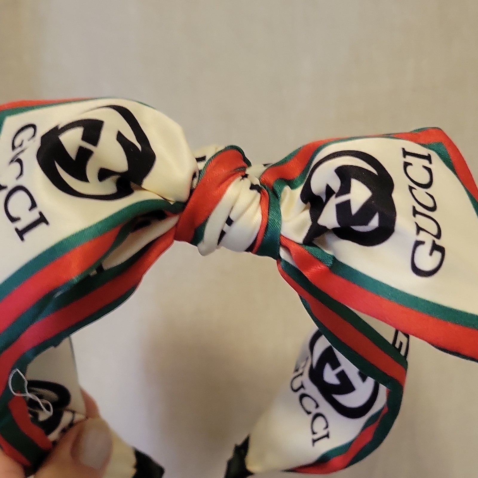 Gucci Logo Print Knotted Bow Headband for Women Fabric White Red Green Black