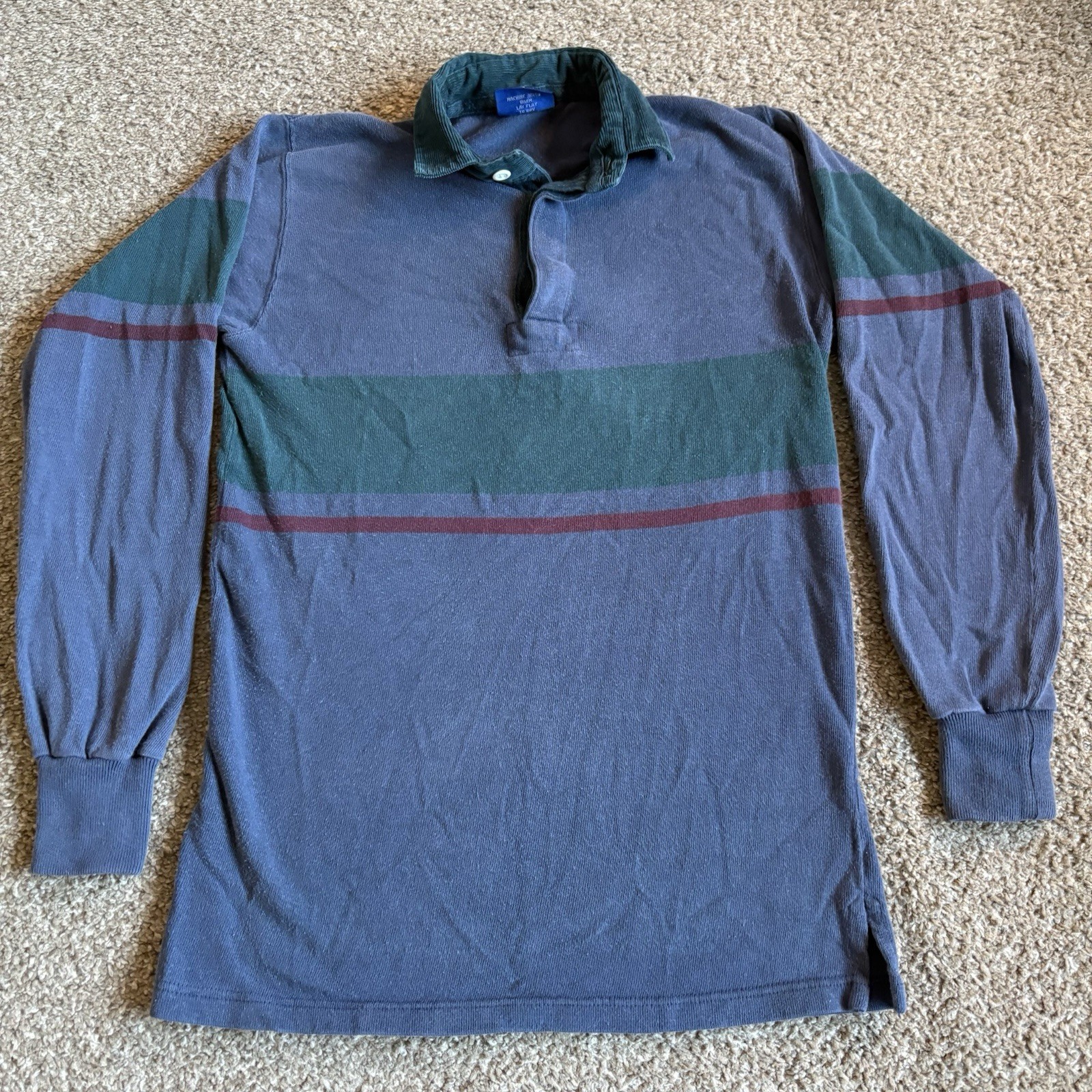 Vintage Norsport Men’s Long Sleeve Rugby Polo Shirt Blue Green Size Small