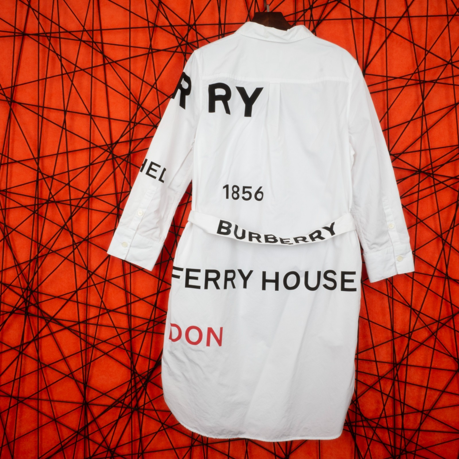 BURBERRY Horseferry Print Cotton Shirt Dress White Belted Logo UK 8 US 6 IT 40