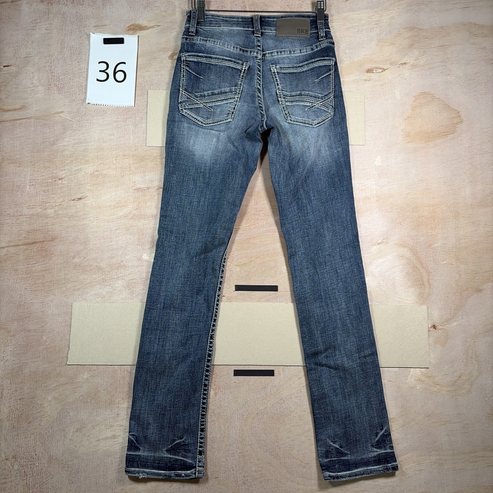 BKE Alec Denim Jeans Mens 26×32 Straight Dark Wash Stretch Thick Stitch Distress