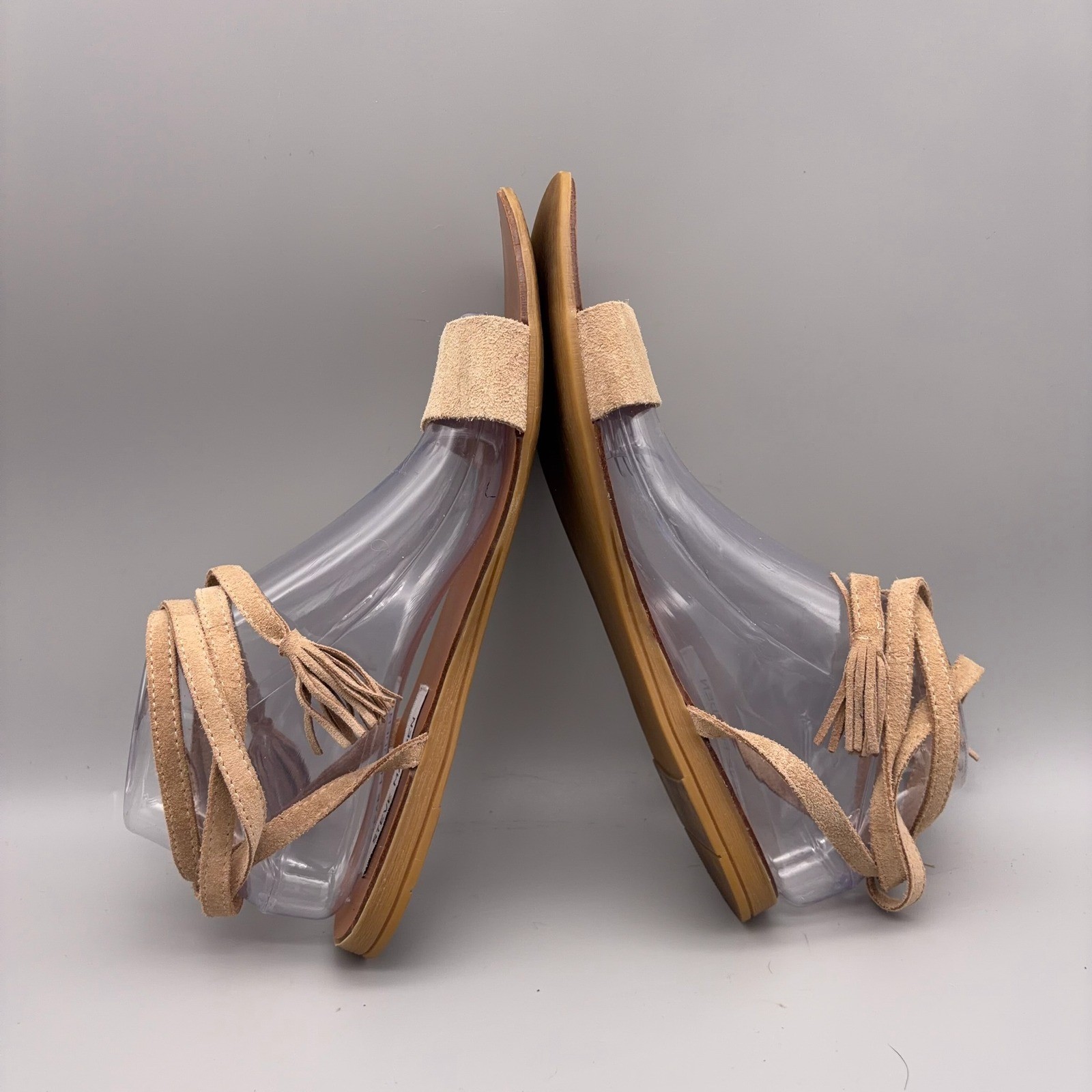 Steve Madden Sandals Women 11 Tan Tassel Ankle Wrap Boho Festival
