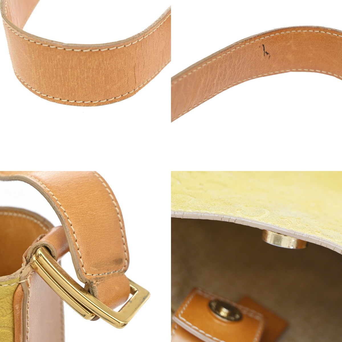 CELINE Logo C Macadam Pattern Shoulder Bag Suede Leather Yellow GHW 38KD150