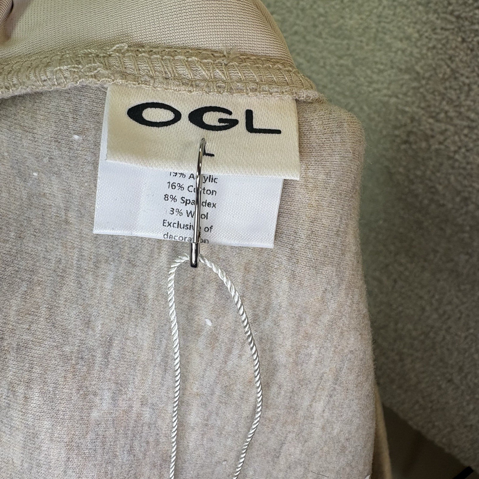 Ogl Move 2Pcs Set Split Hem Top & High Waisted Wide Leg Pant Heather Beige Sz L