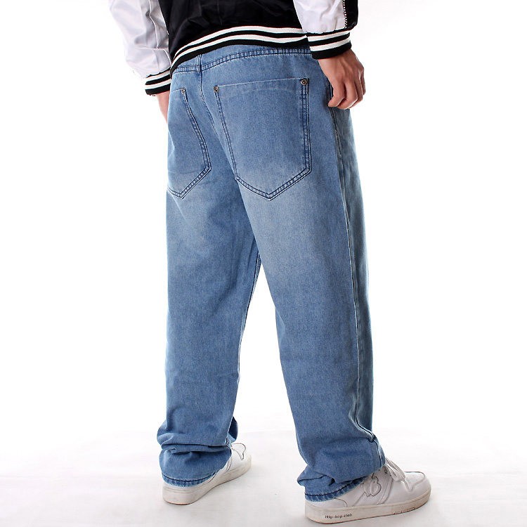 Mens Loose Fit Light Blue Denim Jeans – Hip-Hop Old School Style W30-W46