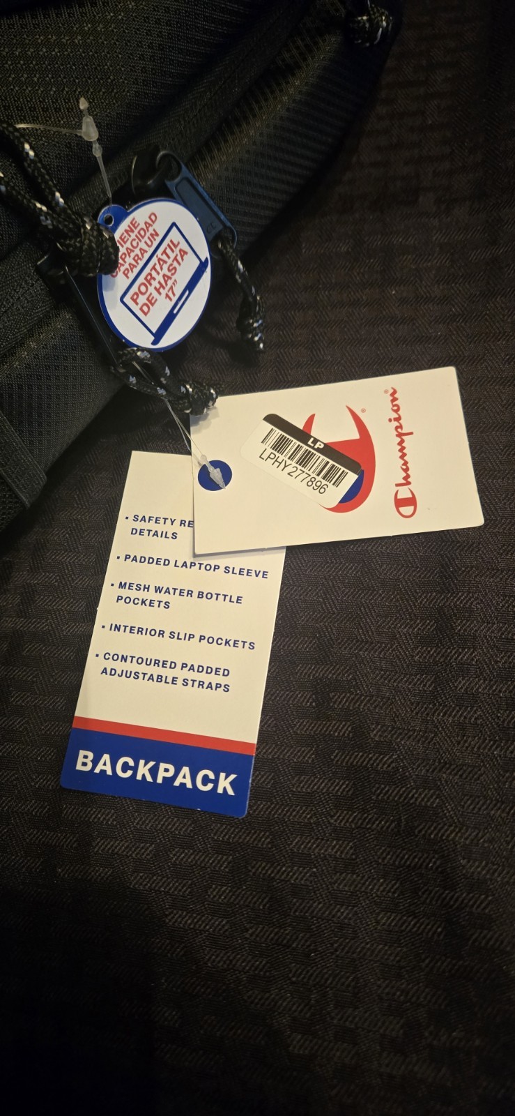 NWT Champion Black Laptop Backpack Fits 17″ Laptop School Travel Book Bag New