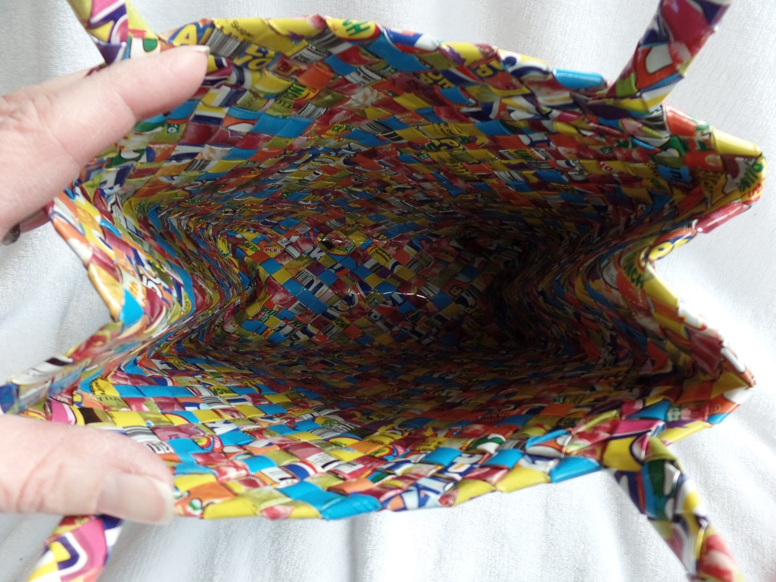 Handmade Recycled Wrapper Woven Tote Bag, Multicolor, Eco-Friendly