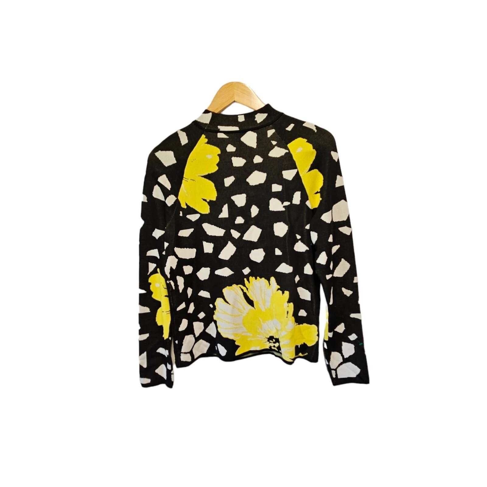MADELEINE Jacquard Jumper Top Blouse In Fine Knit Floral S/M