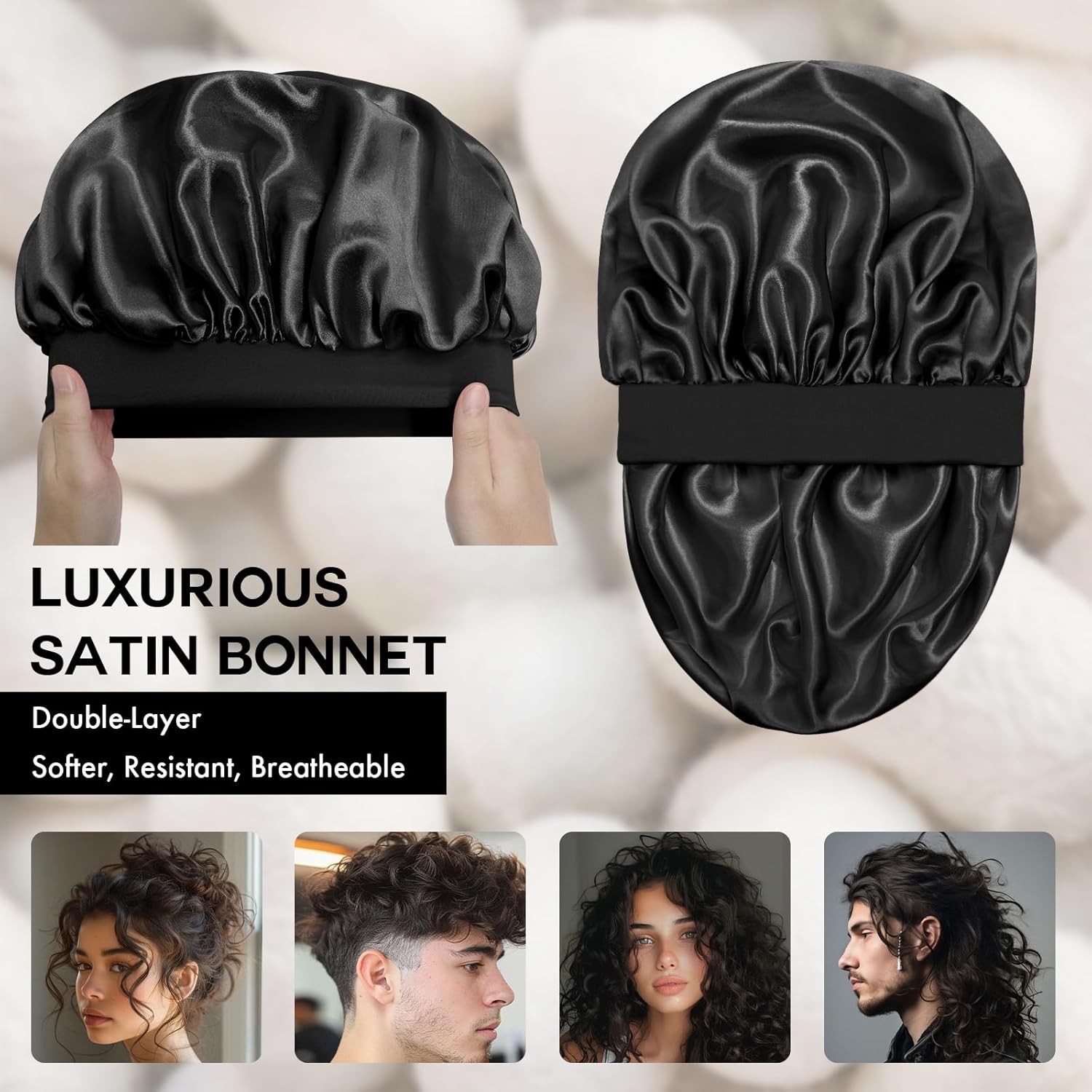 Satin Silk Bonnet for Sleeping, Double Layer Silk Sleep Cap for Men & Women Soft