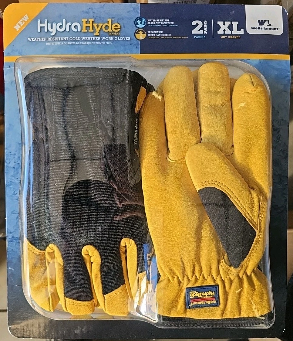 Hydra Hyde 2 Pair Leather XL Work Gloves Weather Resistant Cold Weather