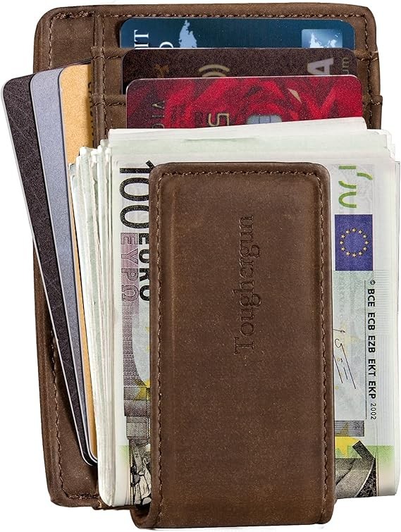 Money Clip RFID Front Pocket Wallet Men Leather Slim Minimalist Wallet