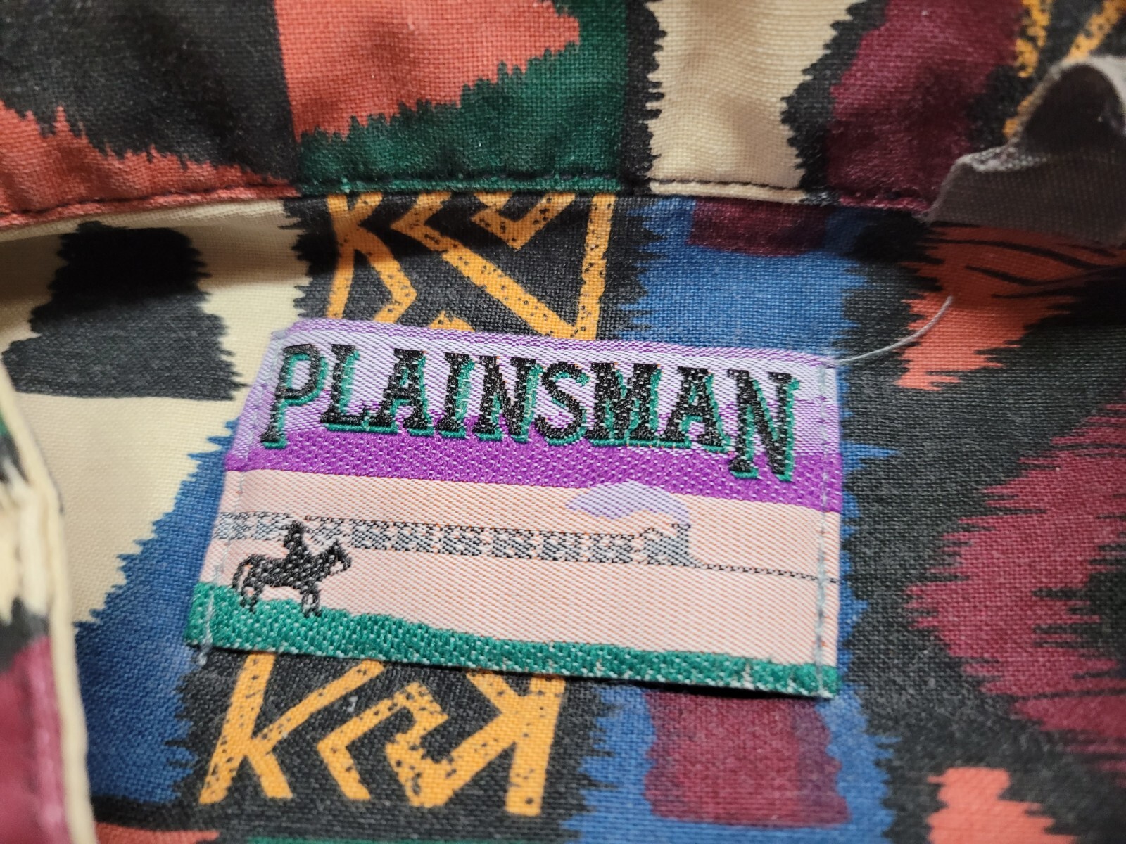 Plainsman Aztec Western Shirt Men Large Multicolor Tribal Geometric Short Sleeve