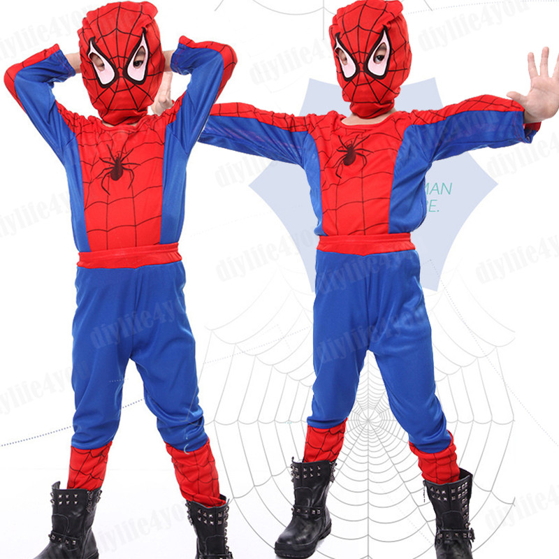 Kid SpiderMan Cosplay Costume Boys Tobey Maguire Outfit Jumpsuit Clothes 3-7Age