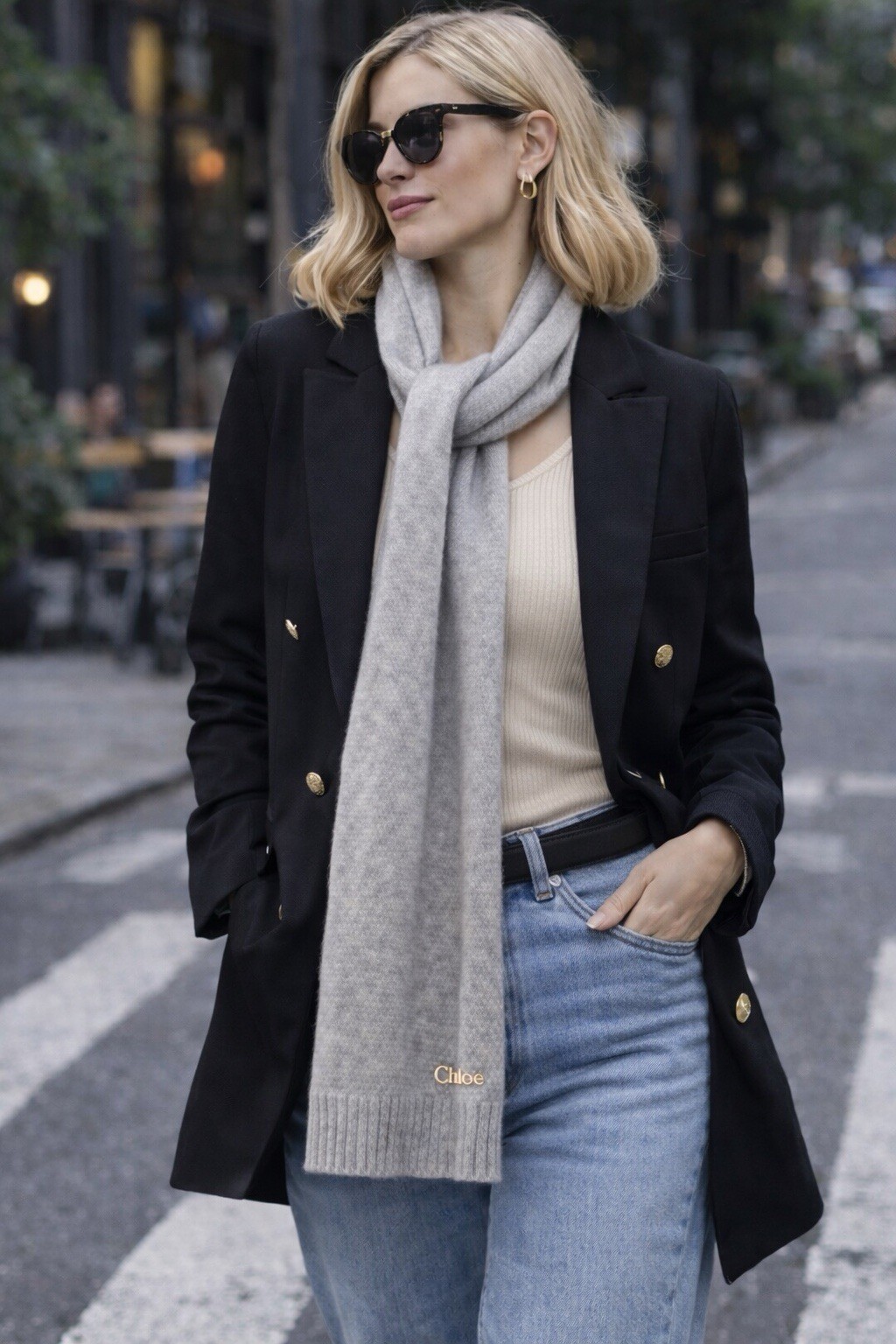 CHLOE CASHMERE SCARF long Light grey 248 x 17 cm Designer luxury Winter $1299