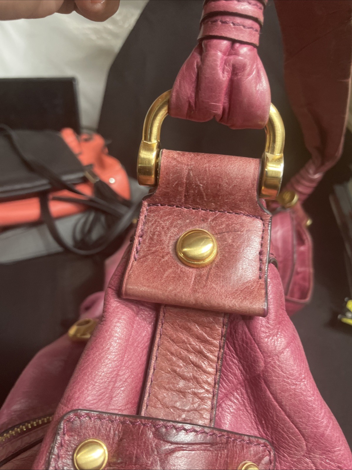B. Makowsky Leather Shoulder Bag Hobo Purple With Gold Tone Hardware