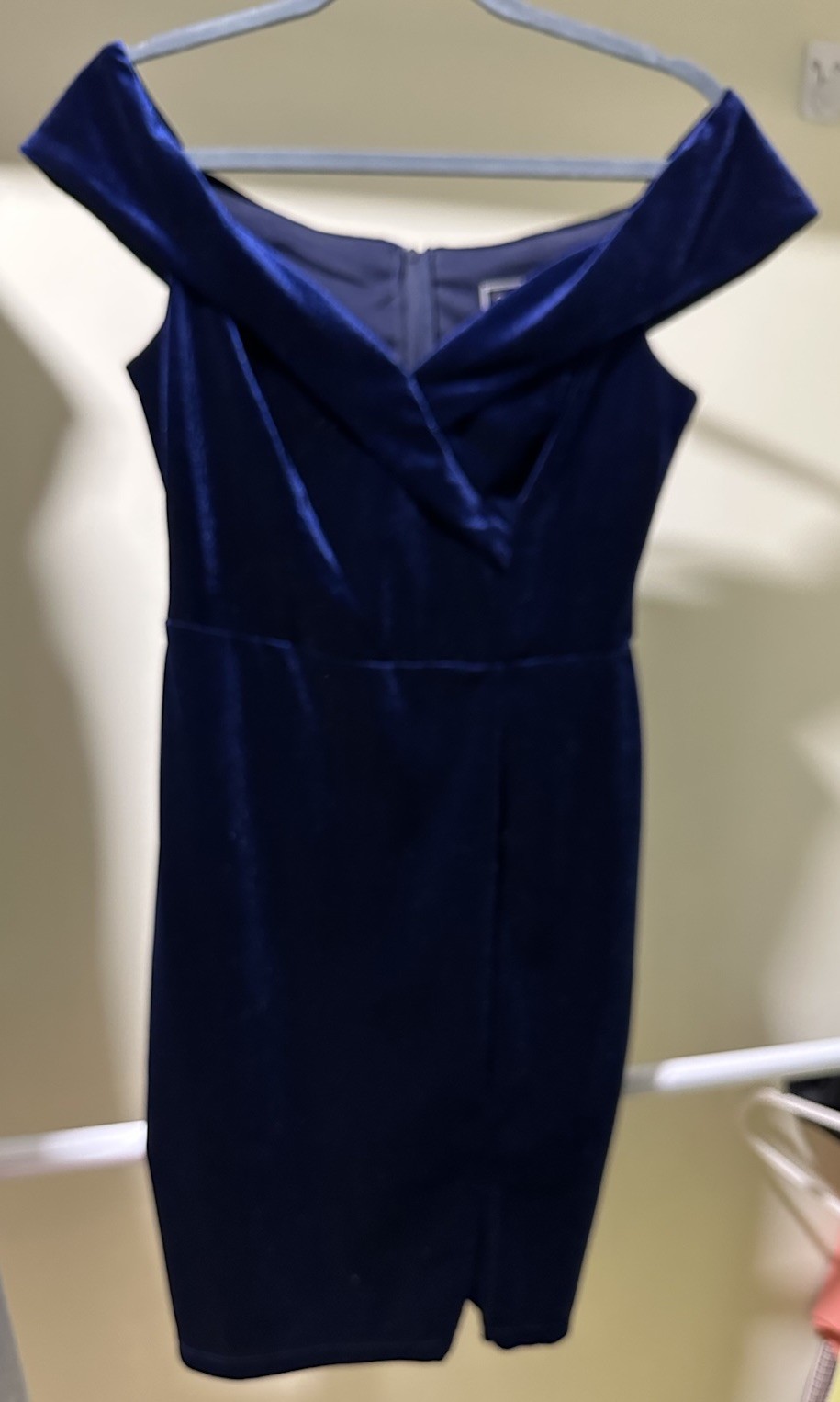 Rebecca B. Velvet Off the Shoulder Mini Dress Stretch Navy Blue Women Size 8