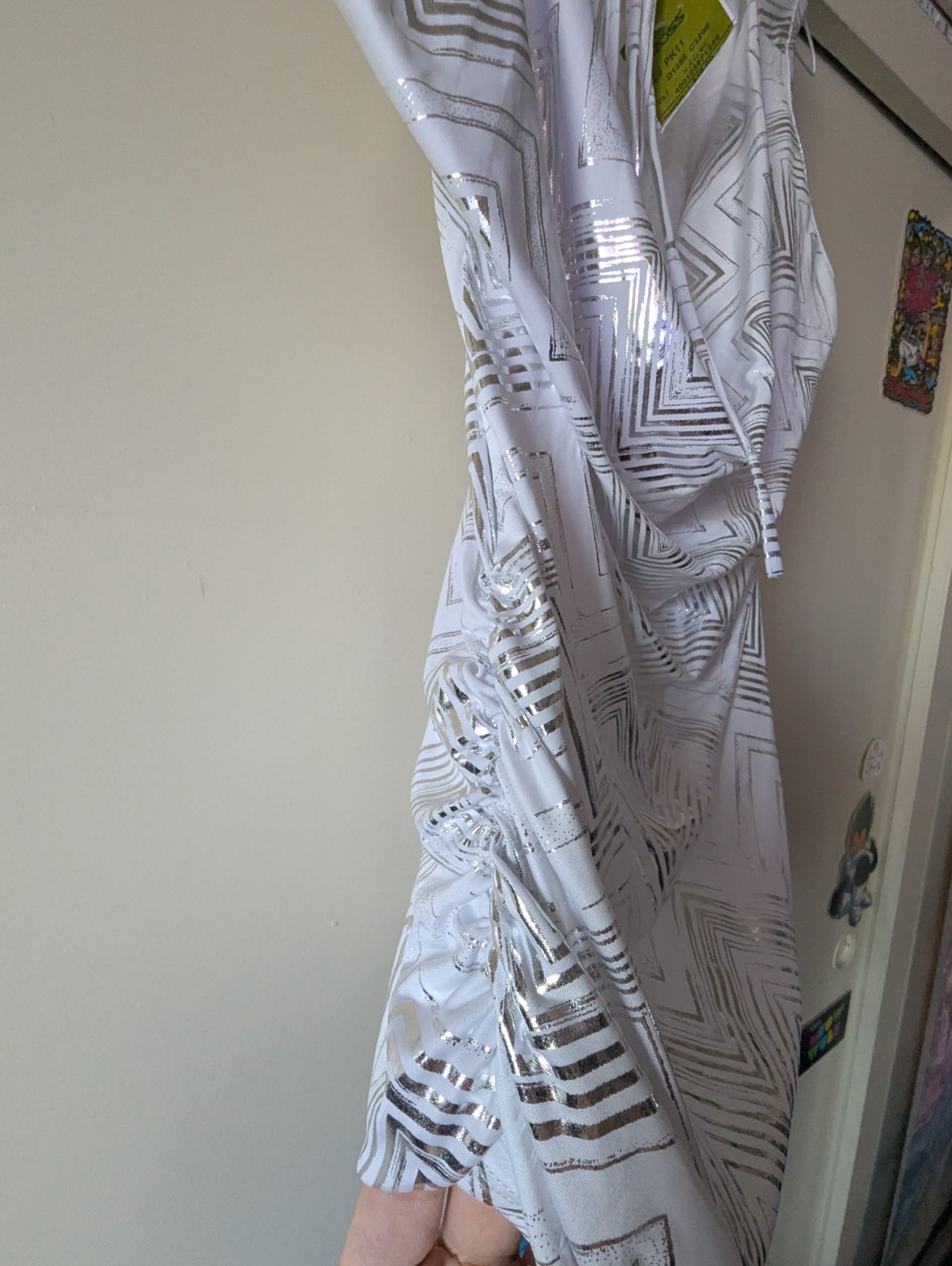 City Halo Geometric Cowl Neck Sleeveless Sheath Dress White/Silver Foil XL