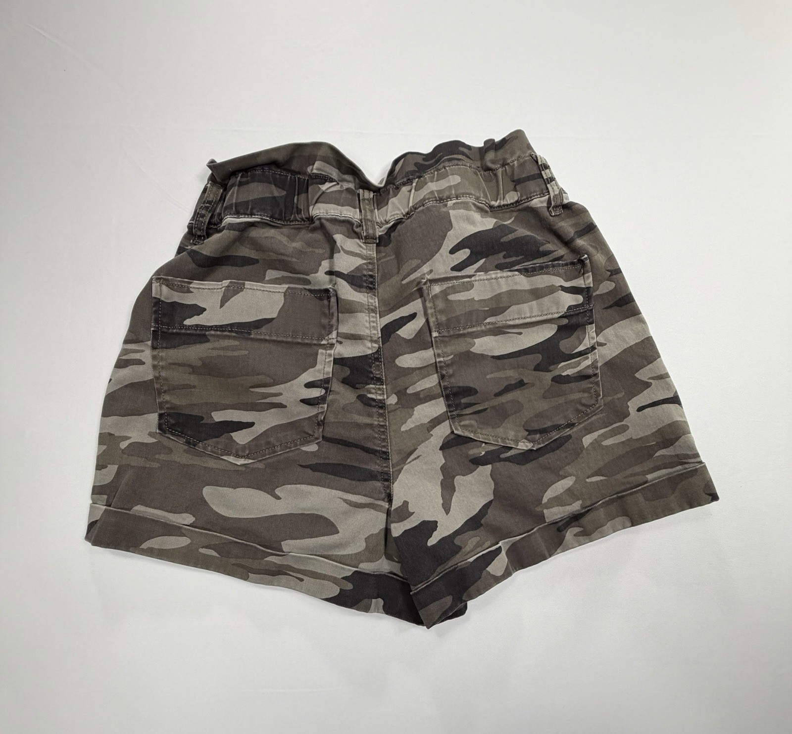 Express Shorts Camo Green Brown Women’s S/P Super High Rise Paperbag Y2K